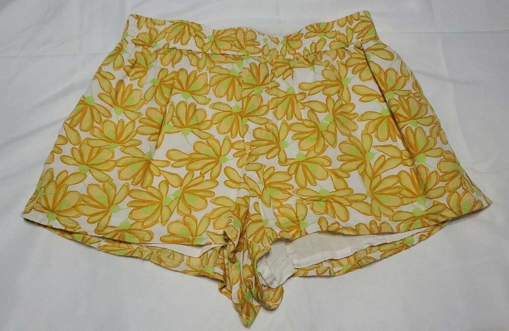 Zara Yellow and Green Floral Daisy Print Shorts Size Small